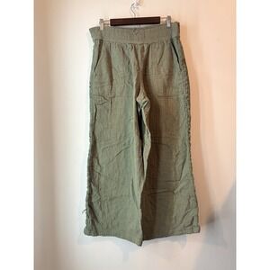 Aerie Baggy Wide Leg Pants Green Size Large Stretch Chiffon Pockets Paperbag